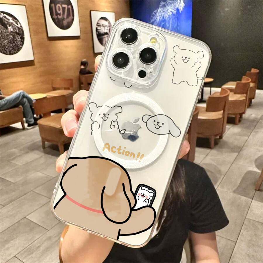 Funda magnética acrílica transparente para parejas, compatible con múltiples modelos de teléfono - Perro Haciendo Selfie1 - Ver 1