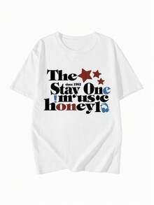 2026夏季新款女式圆领休闲宽松艺术文字印花T恤，街头风百搭学生短袖T恤 - 白色 - 查看 5