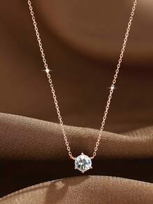 1pc S925 Sterling Silver Minimalist Cubic Zirconia Round Pendant Necklace, Versatile Delicate Choker Necklace For Women - Round - View 15