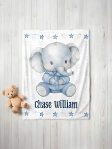 Personalized Elephant Baby Blanket, New Baby Boy Gift, Baby Shower Gift, Gift For Boy, Teddy Bear Nursery Blanket, Blue Toddler Blanket - Multicolor - View 4