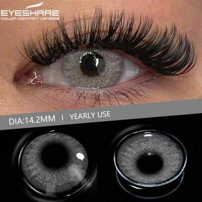  Eyeshare 1 Pair Natural Dark Gray For Eyes Soft Eye Lenses,Yearly Disposable,Dimension Of 14.2MM