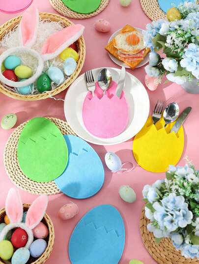 4 pezzi/confezione Decorazioni per feste di Pasqua per bambini, portaposate in feltro con coniglietti e carote cartoni animati