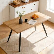 AINPECCA Dining Table With Black Metal Legs Kitchen Table (Marble Effect Top, 120 * 70cm) - Oak - View 4