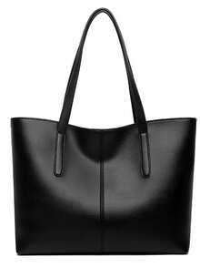 时尚女士新款拼接多隔层手提包，女士商务手提包，单肩包，大容量复古手提包 - 黑色 - 查看 3