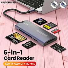 Fast Charging Multi-Function Card Reader 1pc Ostrich 6-In-1 Multi-Function Card Reader, USB High-Speed Data Transfer Adapter Compatible With Type C, SD, TF, XD, CF And M2 Storage Cards For Camera And Computer, Plug And Play No Battery Required Spring Gift Birthday Party - 彩色 - 查看 1
