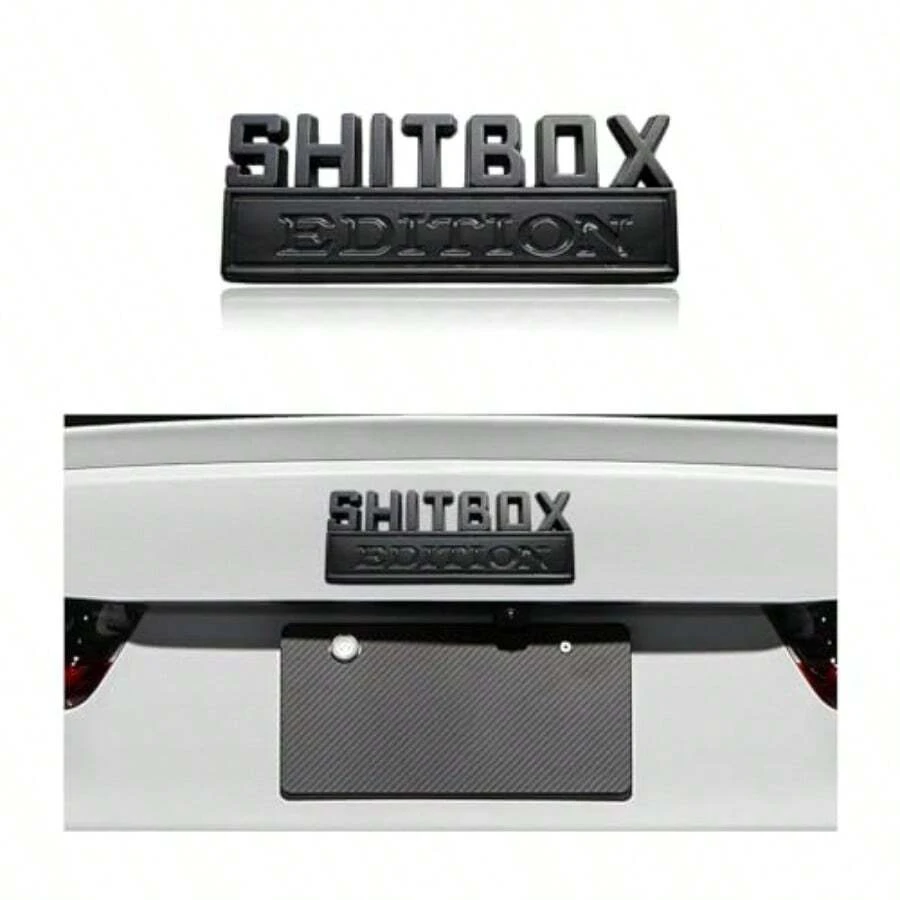 SHITBOX Edition Emblem Car Decal 3D Metal Auto Front Hood Letter Badge With Strong Adhesive Universal Fender Badge Sticker Vehicle Exterior Decor Accessories For Car SUV Black - Black - 查看 1