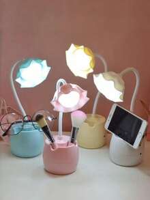 1pc LED Desk Lamp, USB Rechargeable, Cute Flower Shaped Study Lamp, Bedroom Bedside Reading Light - Multicolor - View 2