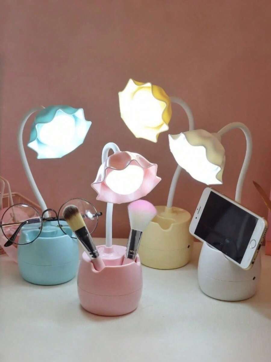 1pc LED Desk Lamp, USB Rechargeable, Cute Flower Shaped Study Lamp, Bedroom Bedside Reading Light