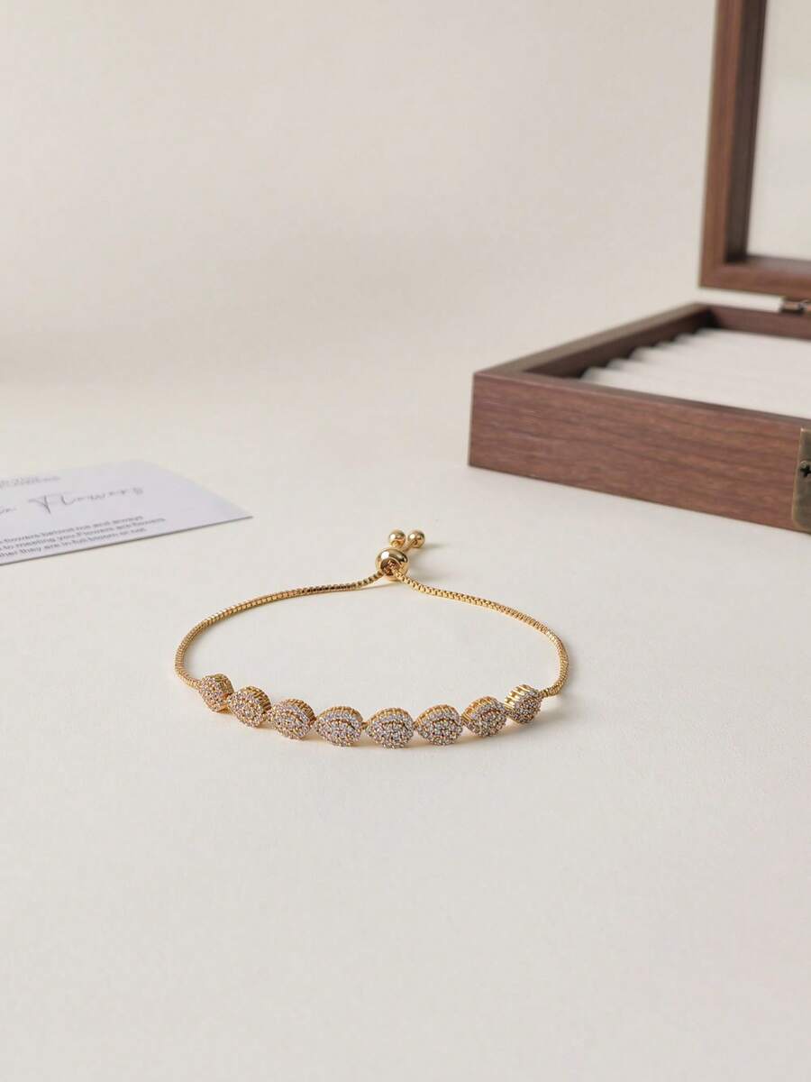 水滴形水晶手链，可拆卸式手链，独特设计，精致低调的奢华手链。 - 金色 - 查看 1