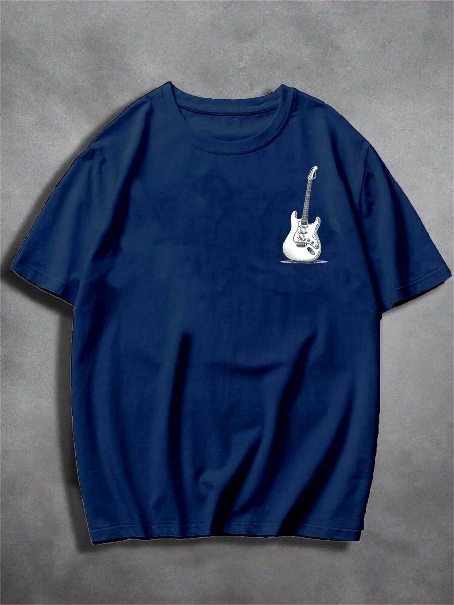 Basic Unisex Guitar T-Shirt, 100% Cotton, Streetwear Style - New Release - Various Colors Available! - 藏蓝色 - 查看 1