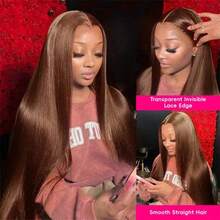 PQL Chocolate Brown Straight Lace Front Wigs Brazilian Human Blended Hair 13x4 13*6 HD Transparent Lace Front For Women Wear And Go Glueless Brazilian Virgin Hair Lace Closure Wigs 180% Density Pre Plucked With Baby Hair Hairline Suitable To Wear - S4 - View 6