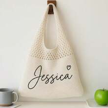 Personalized Crochet Woven Beach Tote Bag, Bridesmaid Beach Bag, Bridesmaid Gift, Customized Text Tote Bag, Single Gift, Beach Tote Bag, Summer Handbag - Multicolor - View 6