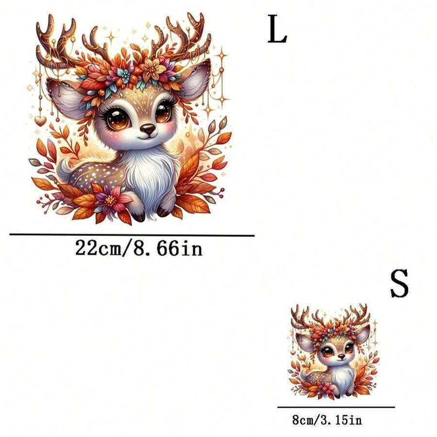 1片/2片/3片装可爱闪光小鹿热转印贴片，秋叶花环图案，适用于T恤、牛仔裤、毛衣、手提包、枕头、靠垫等。 - L+S - 查看 1