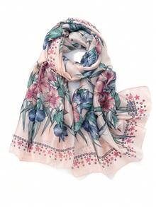 1条热带印花可爱涤纶围巾，适合春秋季佩戴 - 粉色 - 查看 4