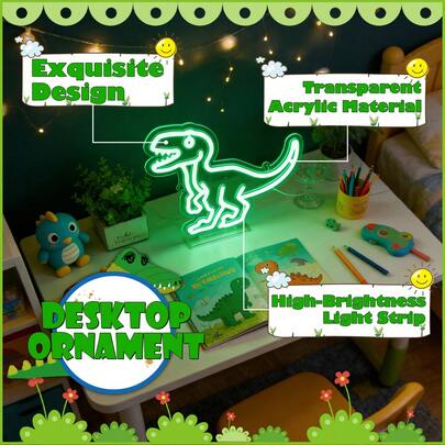 Dinosaur Neon Light, USB Powered LED Light, Suitable For Children's Rooms, Party Decorations, Ldeal For Birthdays And Everyday Use.(Green)