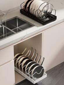 1PC Multi-Functional Pull-Out Kitchen Utensil Rack Is Suitable For Storing Pot Lids, Tableware, Cookware, Etc. Durable And Space-Saving, It Slides Out And Can Be Installed Inside Cabinets. Suitable For Home Kitchens, Restaurants, And Hotels. - Multicolor - View 10