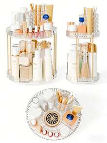 1/2/3层旋转化妆品收纳架，适用于梳妆台，可收纳香水和护肤品，大容量，浴室台面化妆品收纳架，透明旋转护肤品和口红架，可选1/2/3层，圣诞装饰，化妆品收纳架，香水架（绿色、透明、琥珀色），房间装饰 - 彩色 - 查看 11