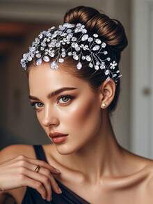 1pc Handmade Headband With Green Crystal Elements, Elegant Bridal Hair Accessory, Personalized Gift - Gold - View 12