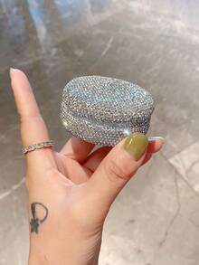 1pc 10g Refillable Luxury Shimmery Rhinestone Powder Compact, Blush Powder Compact With Puff And Sifter, Ideal For Powder Makeup, Travel-Friendly Gift - View 2