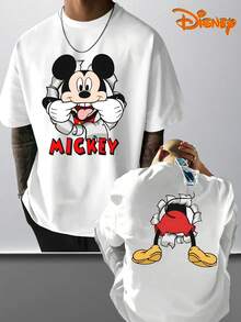 Disney Men's Casual T-Shirt, Breakthrough Mickey Double-Sided Print, Playful 3D Design, Relaxed Fit, Perfect For Fun Style - 白色 - 查看 1