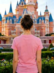 Disney Authorized Women's Casual Short Sleeve T-Shirt, The   Print, Romantic Princess Style, Skin-Friendly Comfortable Fabric, Machine Washable, Versatile For Daily & Date Outfits - Hồng - Xem 2