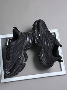 时尚休闲男鞋，经典时尚男士运动鞋系带跑步鞋，个性化男士运动鞋街头休闲鞋 - 黑色 - 查看 1