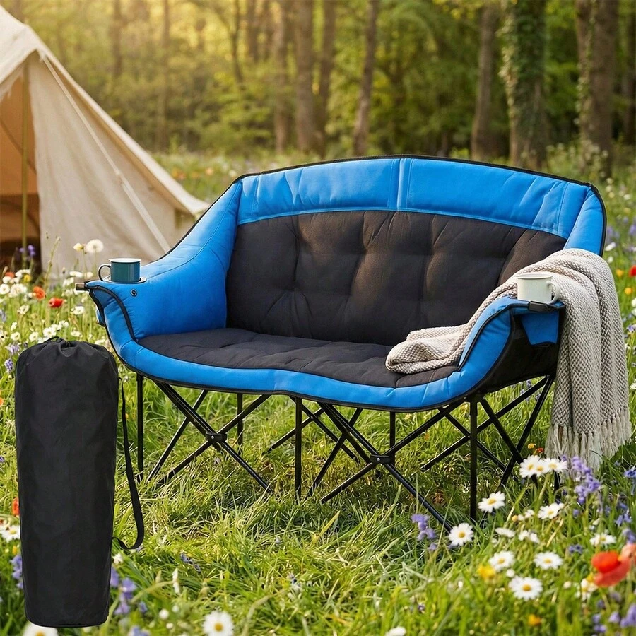 Double Camping Chair - Heated Loveseat Chair For 2 Person Heavy Duty Portable Padded Camping Couch Portable Folding Chairs For Adults Outdoor Sports Lawn - 彩色 - 查看 1