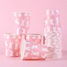10/20/40/60pcs,Pink Easter Bunny Disposable Paper Cups, Cartoon Rabbit Disposable Paper Cups, Easter Pastel Pink Disposable Paper Cups Cute Happy Easter Bunny Design 9oz Paper Cups For Easter Celebrations Birthdays Gatherings Vibrant Eye-Catching, White Rabbit Paper Cup For Juice Coffee Hot Cold Drink Home Party Supplies - Multicolor - View 3