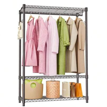 Eavy Duty  Garment Rack 3 Tiers Adjustable Wire Sing Clotes Rack Wit  S And Side OoksStoe Closet Cloting Rack Grey 5.7" D X 45.3" W X 72.4"