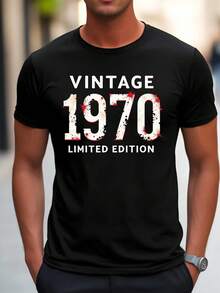 Camiseta Vintage para Hombre de Edición Limitada de 1970, Mezcla de Algodón - Negra con Rojo; Estampado Blanco. Tejido de punto microelástico. Camiseta casual de verano de corte regular. Camisetas Vintage - Negro - Ver 7