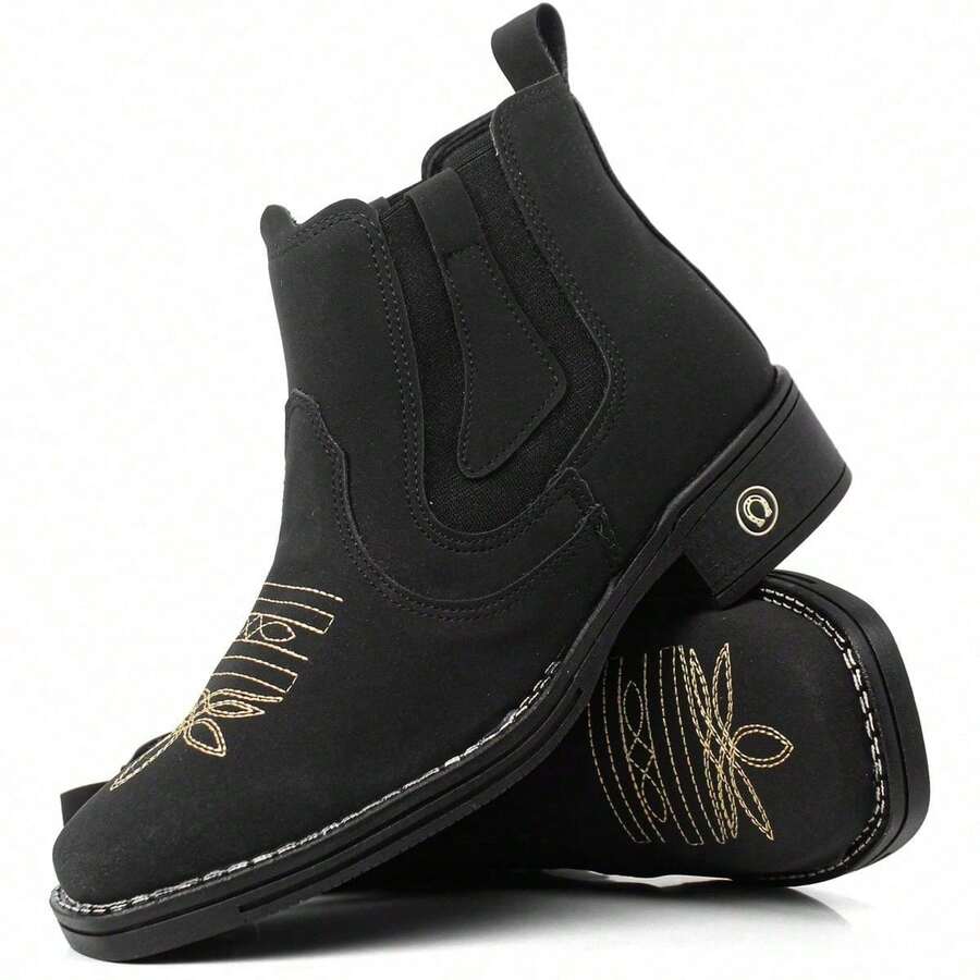 Botina Feminina Estilo Country Roça Bordada | Do 34 ao 40 - preto e bege - Visão 1