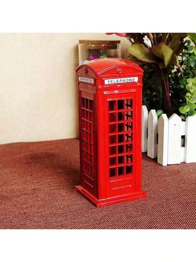 Vintage London Metal Telephone Booth Piggy Bank, Creative Home Decor Alloy Telephone Booth, Red Color, Photography Prop, Dollhouse Decor, DIY Dollhouse Scene, Doll Furniture, Collector's Item, High-Quality Craftsmanship, Durable Construction, Decorative Shelf, Ideal For Miniature Library, Bedroom Decor, Office, Dorm, Holiday Decor, Perfect Gift For Women And Men