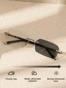 1pc Metallic Frameless Square Chameleon Glasses For Men - Silver - View 1