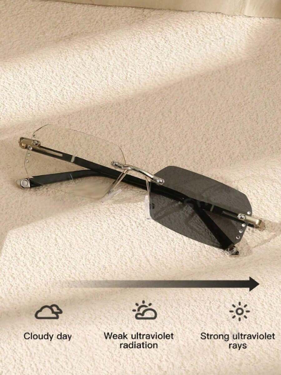 1pc Metallic Frameless Square Chameleon Glasses For Men - Silver - View 1