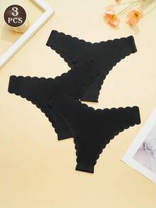 3条装扇形边V字形内裤，低腰性感柔软无痕比基尼三角裤，女士无痕丁字裤，舒适日常穿着，女士内衣，黑色 - 黑色 - 查看 4