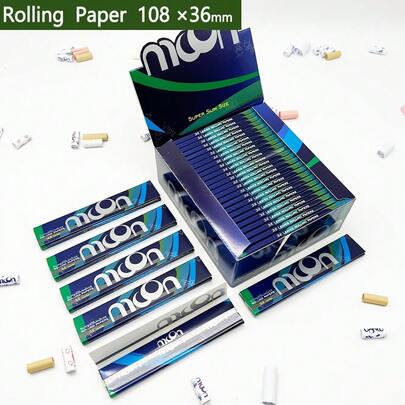 Moon Rice Rolling Papers Super Slim King Size, 50 Booklets, 32 Leaves Per Booklet