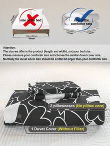 三件套床上用品，四季皆宜，超柔软抗起球亲肤面料，家用纺织品，卧室装饰，包含1个被套和2个枕套（不含被芯），时尚卧室家居装饰，适用于双人床/标准双人床/加大双人床/特大双人床，可机洗，多种颜色可选，浪漫情人节礼物之选——心形图案被套 - 彩色 - 查看 12