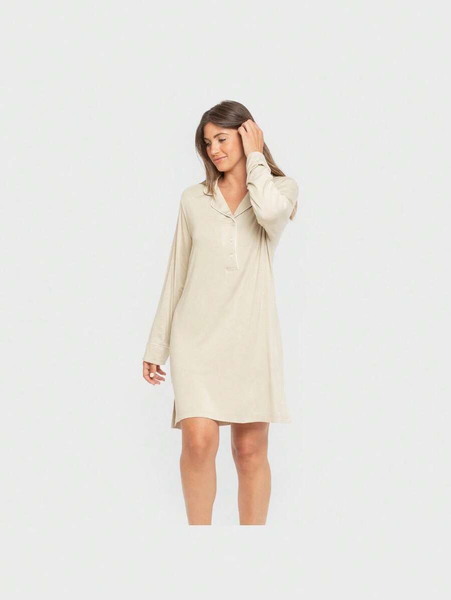 Tramas+ Chemise de nuit en viscose beige pour femme, style maille, disponible en tailles S, M, L, XL - Douce et respirante, idéale pour un sommeil confortable, design élégant et polyvalent à porter à la maison ou comme vêtement de nuit, couleur beige qui apporte chaleur et sophistication, parfaite pour toutes les saisons et tous les styles de vie - beige - Voir 1