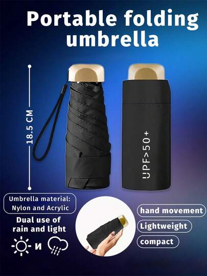1pc Small Folding Umbrella, Mini Pocket Waterproof Portable Travel Umbrella, Sunshade Umbrella Women Sunscreen UV Sunscreen Umbrella 2 In 1 Mini Six Fold Ultra Light Compact Portable, Mini Travel Umbrella, Compact Portable Sunny And Rainy Dual Purpose Umbrella, Wind Shade, 99% UV Protected, Suitable For Both Men And Women