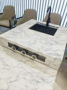 1 Roll Self-Adhesive Kitchen Sticker, Oil-Proof Wall Sticker, Stove Countertop Tile Cabinet Tabletop Marble Renovation Sticker, Bathroom Vanity Marble Wall Sticker - Large White - View 1