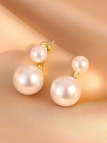 1pair French Luxurious Pearl Stud Earrings For Women Minimalist High End Design Gift Suitable For Ladies Friends Elegant Daily Jewelry EPPZ - 白色 - 查看 5
