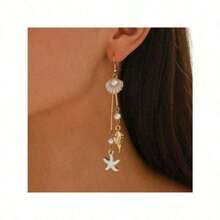 New Pearl Shell Earrings For Women Vacation Style Fashion Starfish Ear Hooks High-End Tassel Conch Earrings For Women S0JL - Gold - View 7