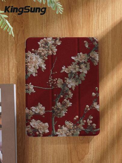 Kingsung 红酒色樱花树图案平板电脑保护套，兼容 iPad 9.7/10.2/10.5/10.9/12.9/Pro 11（第十代），兼容三星 Galaxy Tab S6 Lite 10.4 英寸，兼容 Kindle Paperwhite（第十二代，2024 年款），Kindle（第十一代，2022 年款），Kobo Clara Color，柔软防摔，智能支架/自动唤醒/睡眠功能