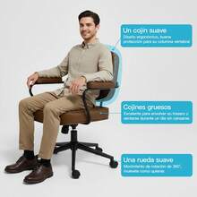 Silla de Oficina Ergonómica con Reposabrazos Acolchados, Altura Ajustable, Respaldo Inclinable, Base Metálica Resistente, Ruedas Silenciosas, Cuero Sintético Fácil de Limpiar para Hogar y Oficina - S - Ver 3