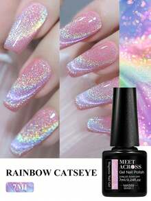 MEET ACROSS 1瓶7毫升彩虹全息猫眼凝胶指甲油，闪亮激光猫眼凝胶指甲油，半永久可卸UV凝胶指甲油，适合夏季美甲、美甲沙龙和DIY居家美甲 - 彩色 - 查看 4