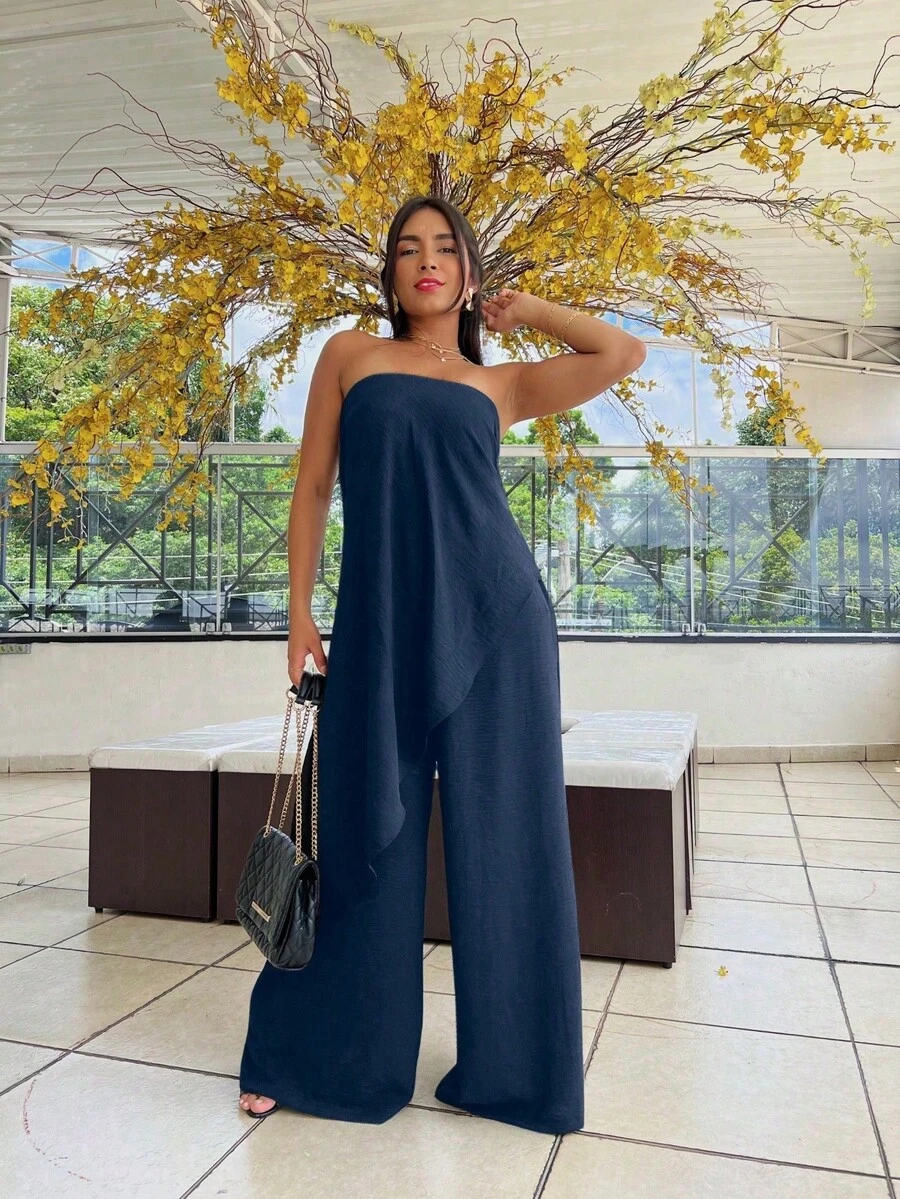 Long Romper Made Of Dune Fabric - Azul Marino - Ver 1