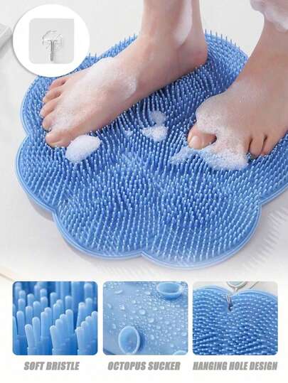 Shower Foot Scrubber - Foot Callus Remover, Unisex Foot Massage Mat, Relieves Foot Soreness, No Suction Cup Design, Foot Care Tool, Pedicure Tool, Body Care Tool, Shower Foot And Back Brush, Hands-Free Foot Massager + Hook, Octopus Suction Shower Foot Scrubber Pad