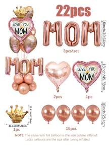 22个玫瑰金“MOM”字母气球，16英寸“MOM”字母气球，18英寸心形铝箔气球，迷你皇冠气球，适用于母亲节派对、妈妈生日装饰、节日派对装饰、拍照道具、送给妈妈的礼物、母亲节花环气球支架 - 多色 - 查看 3