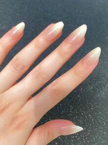 30pcs Short Almond-Shaped Nude Ombre Glossy Nail Stickers, 1pc Nail File And 1pc Nail Glue Tape Set, Instantly Upgrade Your Look - Multicolor - View 1