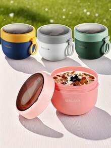 1个便携式燕麦杯，带盖、勺子和硅胶手柄，可用作酸奶杯、便当盒、学生午餐盒、食品容器、午餐袋，防漏食品储存，适合家庭、学校、办公室、旅行和户外野餐，是返校用品的理想之选。 - 彩色 - 查看 8